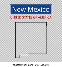 New Mexico state outline map on a transparent background, United States of America line icon, map borders of the USA New Mexico state.