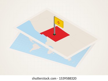 New Mexico state selected on map with isometric flag of New Mexico. Vector paper map.
