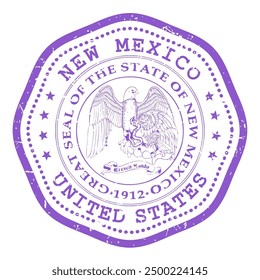 Nuevo sello del estado de México con sello, sello de viaje de EE.UU., matasellos en mal estado del Nuevo México, Vector