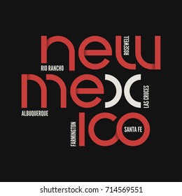 New Mexico state. T-shirt and apparel vector design, print, typography, poster, emblem.