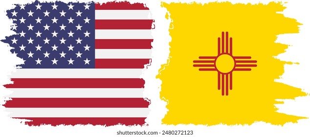 New Mexico state and USA grunge flags connection, vector