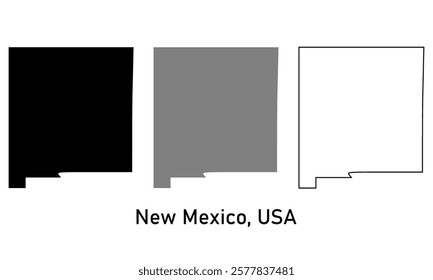 New Mexico state, USA map in outline style, black color, gray color