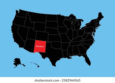 New Mexico State, USA, vector map isolated on United states map. Editable blank vector map of USA.