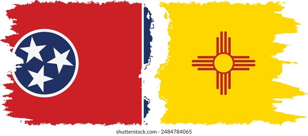 New Mexico and Tennessee states grunge brush flags connection, vector