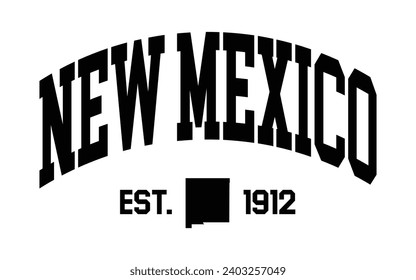 New Mexico typography design with map vector. Editable college t-shirt design printable text effect vector	
