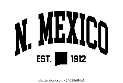 New Mexico typography design with map vector. Editable college t-shirt design printable text effect vector	