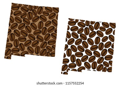 New Mexico (United States of America) -  map of coffee bean, New Mexico map made of coffee beans,