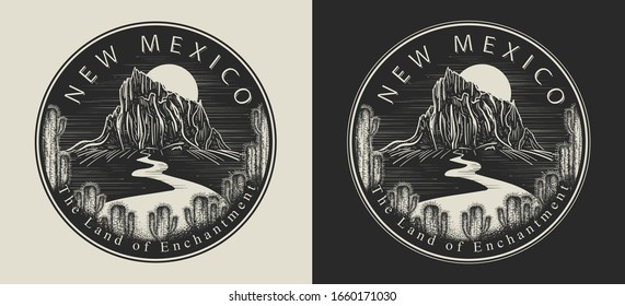 New Mexico. United States of America (USA). The Land of Enchantment slogan. Travel and tourism concept. Template for clothes, t-shirt design. Vector illustration 