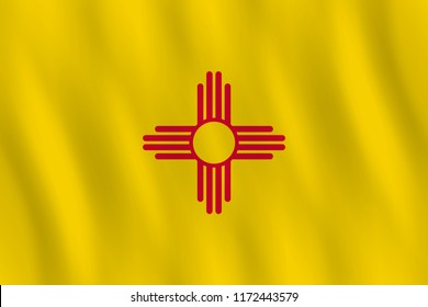 New Mexico US state flag with waving effect, official proportion.