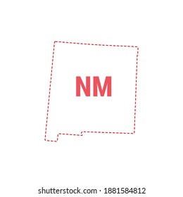 New Mexico US state map outline dotted border. Vector illustration. Two-letter state abbreviation.