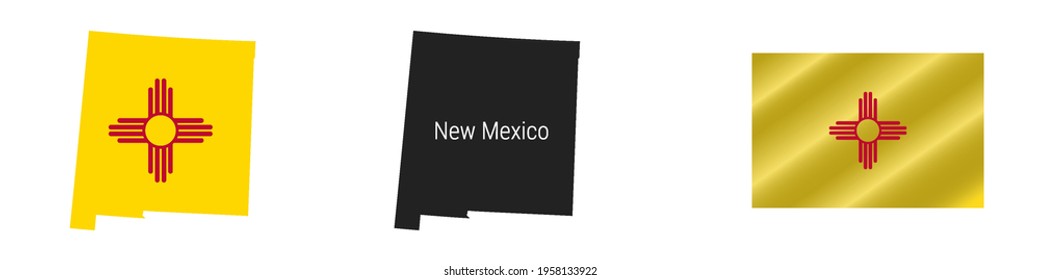 New Mexico US state map with masked flag. Detailed silhouette. Waving flag. Vector illustration isolated on white.