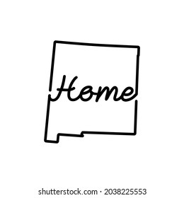 New Mexico US state outline map with the handwritten HOME word. Continuous line drawing of patriotic home sign. A love for a small homeland. Interior decoration idea. Vector illustration.