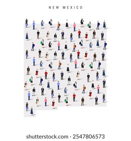 New Mexico US state population map. Large group of realistic a diverse crowd of people figures. Flat vector illustration isolated on white.