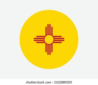 New Mexico USA Round State Flag. NM, US Circle Flag. State of New Mexico, United States of America Circular Shape Button Banner. EPS Vector Illustration.