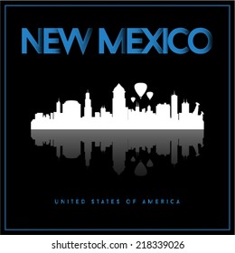New Mexico, USA skyline silhouette vector design on black background.