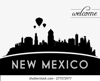 New Mexico USA skyline silhouette, black and white design, vector illustration