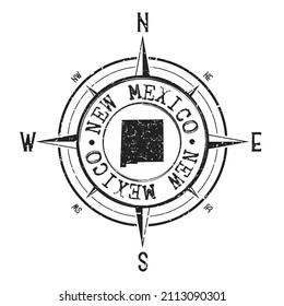 New Mexico, USA Stamp Map Compass Adventure. Illustration Travel Country Symbol. Seal Expedition Wind Rose Icon.