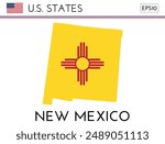 New Mexico USA state map shape with flag. Map of New Mexico in the New Mexico flag colors. Outline map filled with its flag colors. Vector illustration.