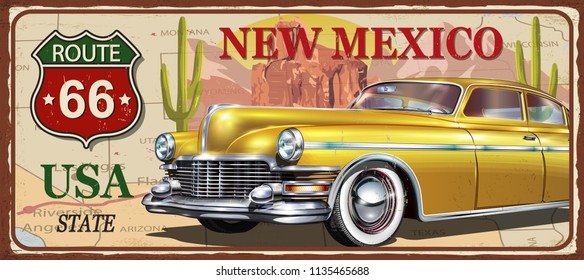 New Mexico Vintage Metal Sign, Vector Illustration.
