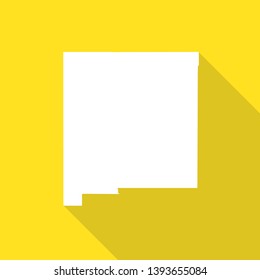 New Mexico white map,border flat simple style with long shadow on yellow background.