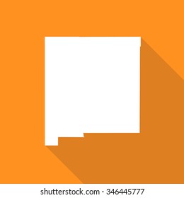 New Mexico white map,border flat simple style with long shadow on orange background