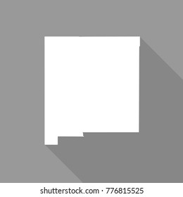 New Mexico white map,border flat simple style with long shadow on grey background