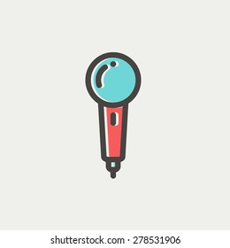 New microphone icon thin line for web and mobile, modern minimalistic flat design. Vector icon with dark grey outline and offset colour on light grey background.