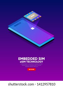 New mobile communication, eSIM card chip technology. Embedded SIM concept. Vector illustration