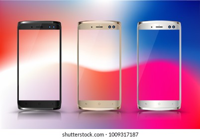 New mobile phone smartphone collection mockups with blank screen isolated on white background. Vector illustration. for printing and web element, Game and application mockup.