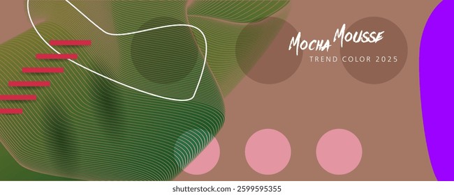 New Mocha color background with geometric elements, lines and dots for text, universal design, banner concept