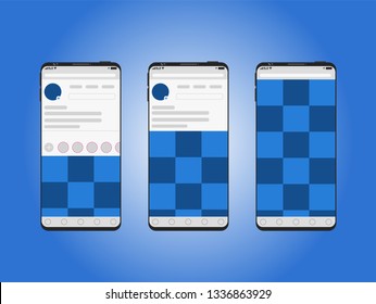 New Mock up of camera app, photo, image gallery or social network on Smartphone, mobile realistic style. Flat design, vector illustration. Blue background. EPS 10