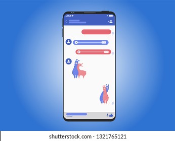 New Mock up of message, chat app on Smartphone, mobile realistic style. Flat design, vector illustration. Blue background.