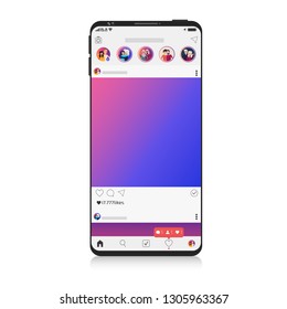 New Mock up of social network on Smartphone, mobile realistic style. Flat design Photo frame vector illustration en white background. Style Colour and profile. EPS 10