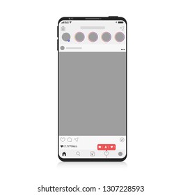 New Mock up of social network on Smartphone, mobile realistic style. Flat design Photo frame vector illustration en white background. Style Colour and profile. EPS 10