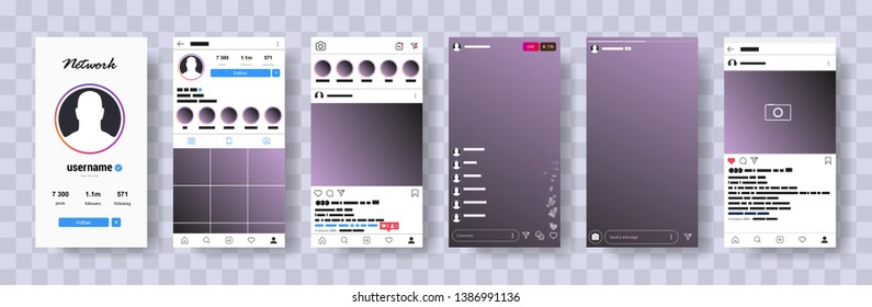 New Mock up. Mobile mock-up flat style. Web site mobile template. Social network interface app. UI UX KIT Flat design. Vector template application  - Shutterstock ID 1386991136
