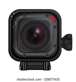 New model of an action video camera. Session 4. Realistic vector image isolated on white background