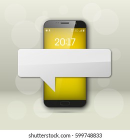 New model Mobile phone with platform for communication. Cell mobile short message. Smartphone blank colloquial cloud banner. Cellular empty advertising poster.