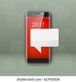 New model Mobile phone with platform for communication. Cell mobile short message. Smartphone blank colloquial cloud banner. Cellular empty advertising poster.