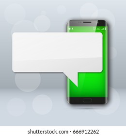 New model Mobile phone with platform for communication. Cell mobile short message. Smartphone blank colloquial cloud banner. Cellular empty advertising poster.