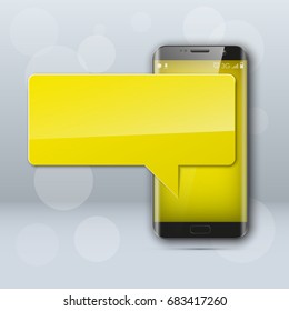 New model Mobile phone with platform for communication. Cell mobile short message. Smartphone blank colloquial cloud banner. Cellular empty advertising poster.