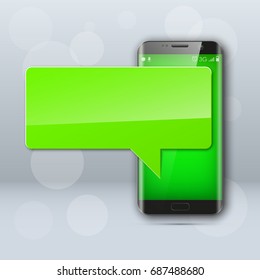 New model Mobile phone with platform for communication. Cell mobile short message. Smartphone blank colloquial cloud banner. Cellular empty advertising poster.