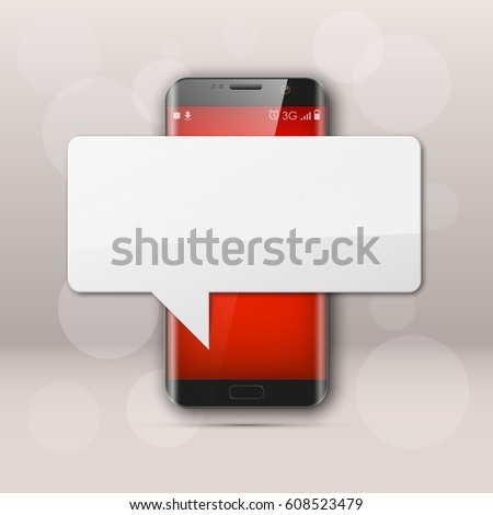 New model Mobile phone with platform for communication. Cell mobile short message. Smartphone blank colloquial cloud banner. Cellular empty advertising poster.