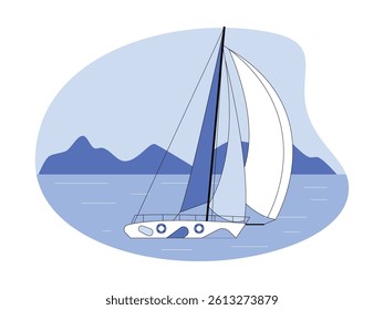 New model sailboat, with blue sky background, yacht vector illustration.