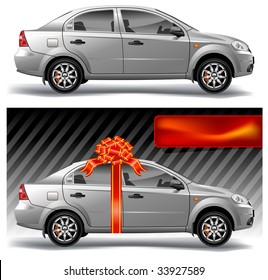 New model of vector auto with red bow, vector, illustration