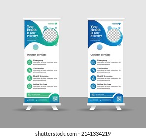 new modern abstract medical clinic roll up banner, creative minimal x banner stand for commercial and Multipurpose Use professional design