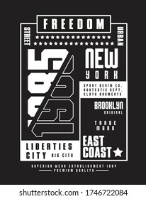 New Modern Collage Typography Graphics. T-shirt Printing Design for sportswear. NY original wear. Concept in vintage graphic style for print production. Vector for Poster. Urban street New York City