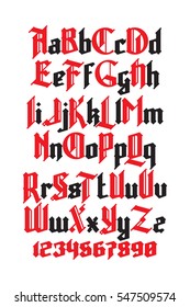 New modern custom gothic font. Full alphabet set with digits 