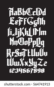 New modern custom gothic font. Full alphabet set with digits 