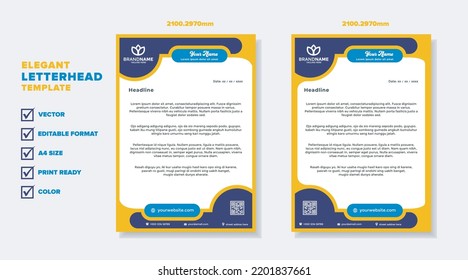 new modern elegant of letterhead template for stationary design for business corporation. blue and yellow color