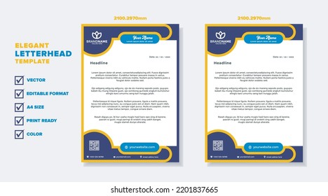 new modern elegant of letterhead template for stationary design for business corporation. blue and yellow color